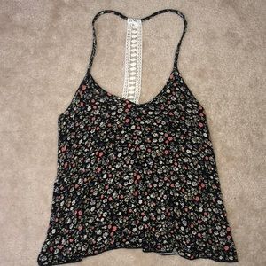 L.A. Hearts black floral tank top with lace back
